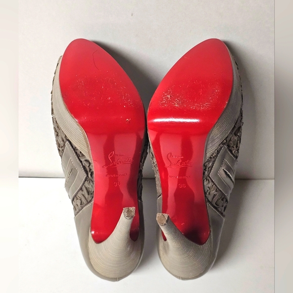 Christian Louboutin Brown Laser-Cut Leather Pampas 150 Peep Toe Ankle Boots Size - Picture 6 of 9